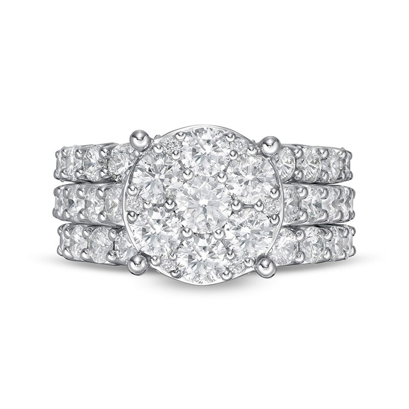 Main Image 4 of Previously Owned - 4 CT. T.W. Multi-Diamond Vintage-Style Three Piece Bridal Set in 14K White Gold