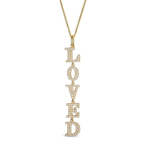 Previously Owned - Serena Williams Jewelry 1/3 CT. T.w. Diamond Vertical Drop "Loved" Pendant in 10K Gold