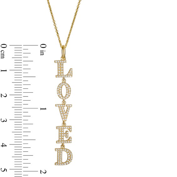 Previously Owned - Serena Williams Jewelry 1/3 CT. T.w. Diamond Vertical Drop "Loved" Pendant in 10K Gold