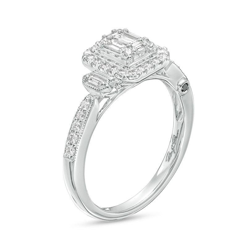 Main Image 3 of Previously Owned - Marilyn Monroe™ Collection 1/2 CT. T.W. Emerald-Shaped Multi-Diamond Frame Ring in 14K White Gold