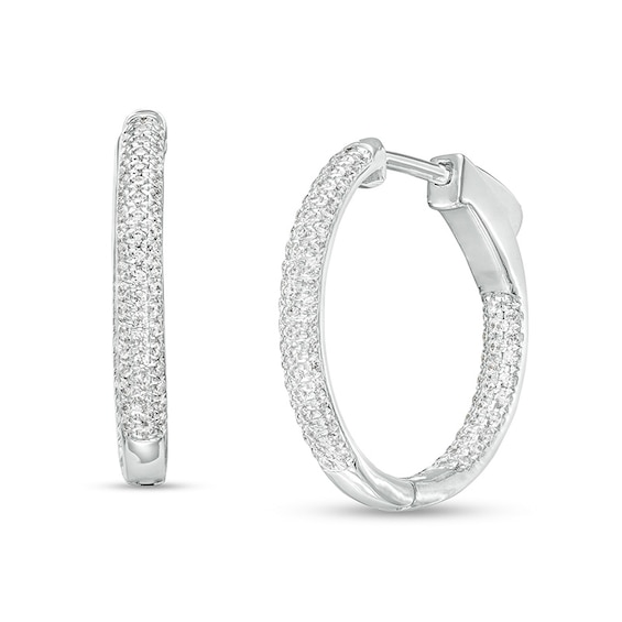 Previously Owned - 1/2 CT. T.w. Diamond Triple Row Inside-Out Hoop Earrings in 10K White Gold