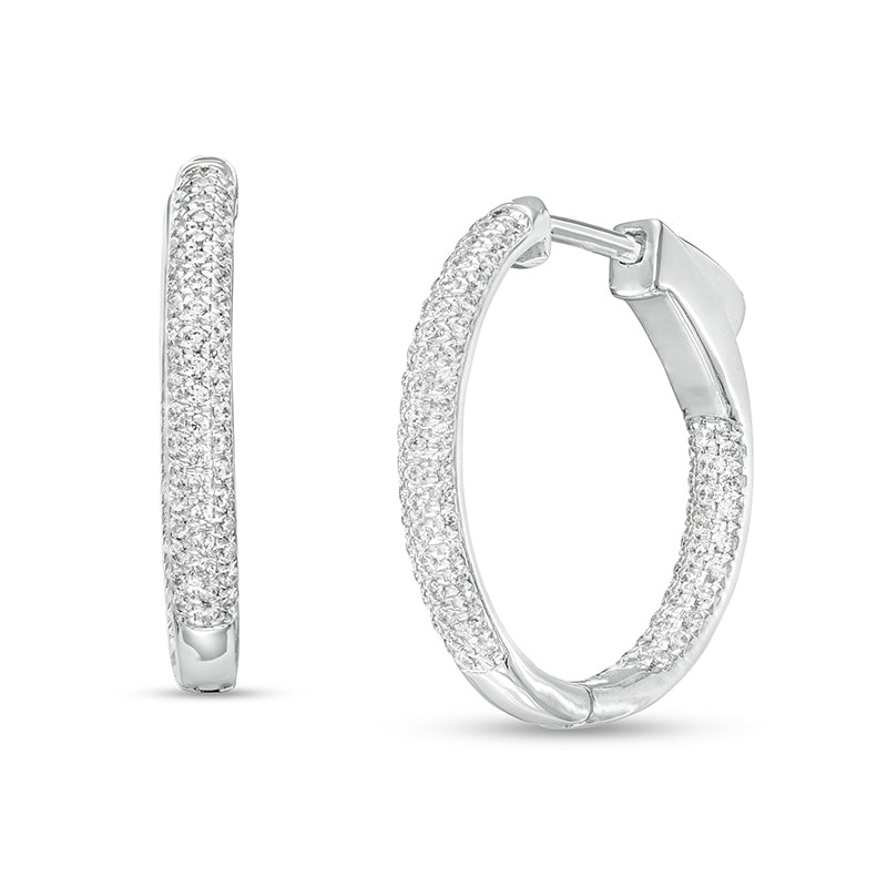Previously Owned - 1/2 CT. T.W. Diamond Triple Row Inside-Out Hoop Earrings in 10K White Gold
