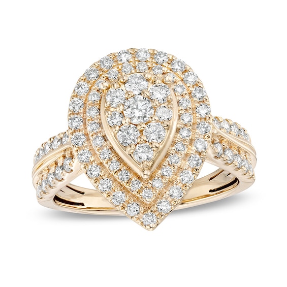 Previously Owned - 1 CT. T.w. Pear-Shaped Multi-Diamond Double Frame Double Row Engagement Ring in 10K Gold