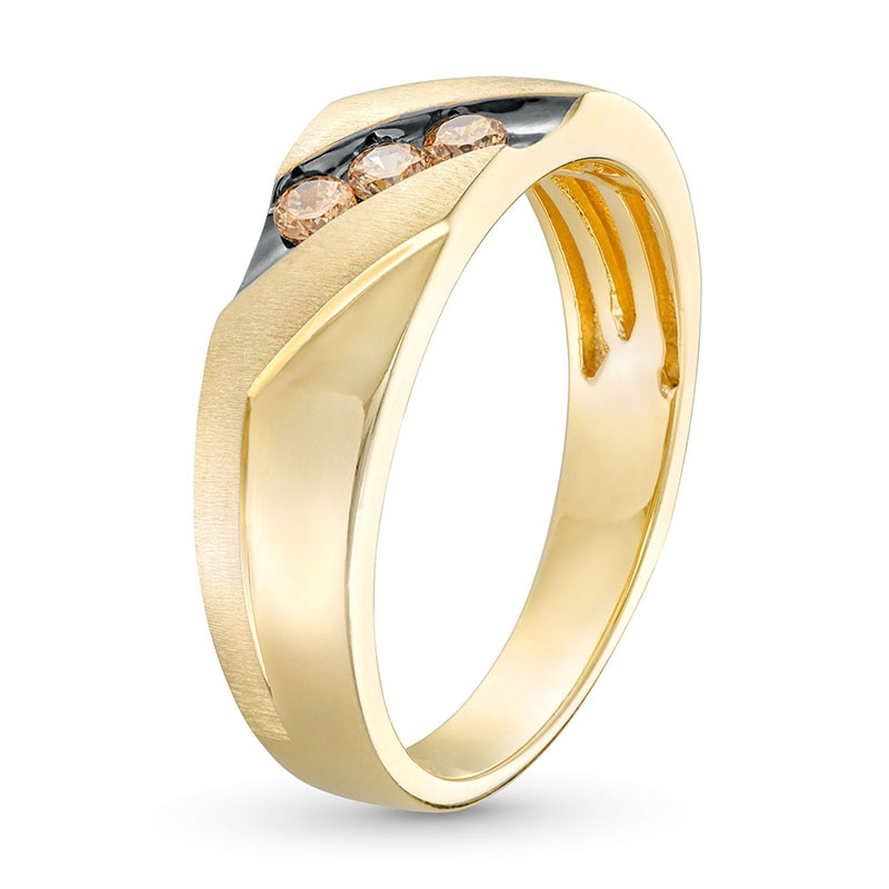 Main Image 3 of Previously Owned - 1/5 CT. T.W. Champagne Diamond Three Stone Wedding Band in 10K Gold with Black Rhodium