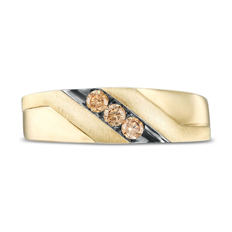 Main Image 4 of Previously Owned - 1/5 CT. T.W. Champagne Diamond Three Stone Wedding Band in 10K Gold with Black Rhodium