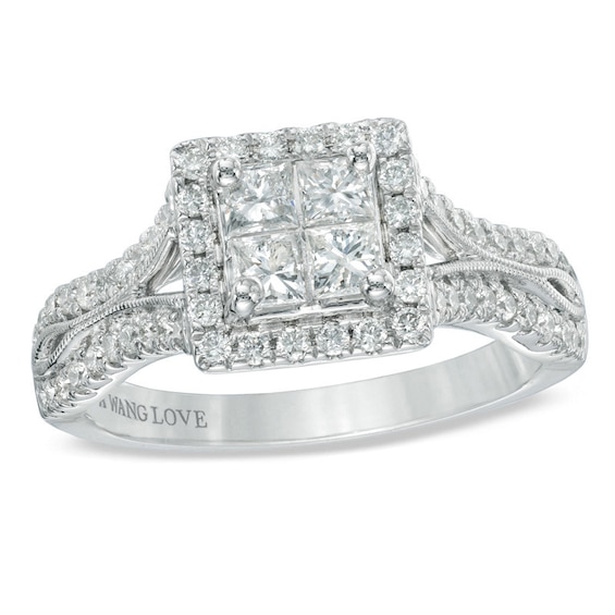 Previously Owned - Vera Wang Love Collection 1 CT. T.w. Princess-Cut Diamond Frame Engagement Ring in 14K White Gold