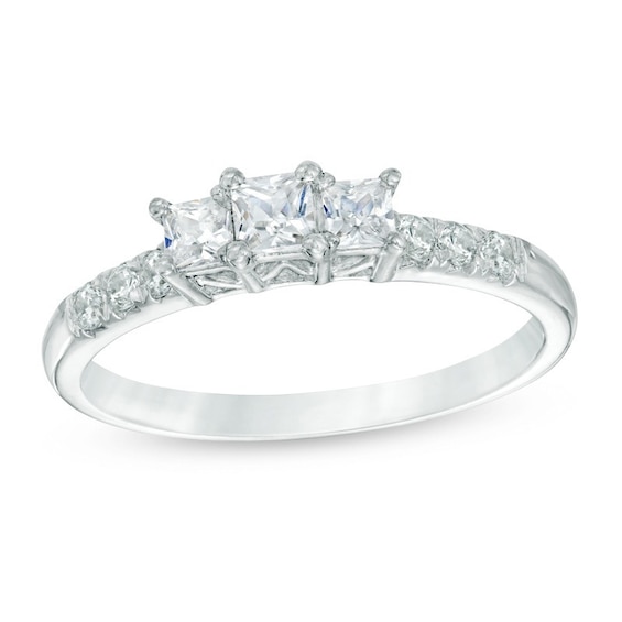 Previously Owned - 1/2 CT. T.w. Princess-Cut Diamond Past Present Future® Ring in 14K White Gold