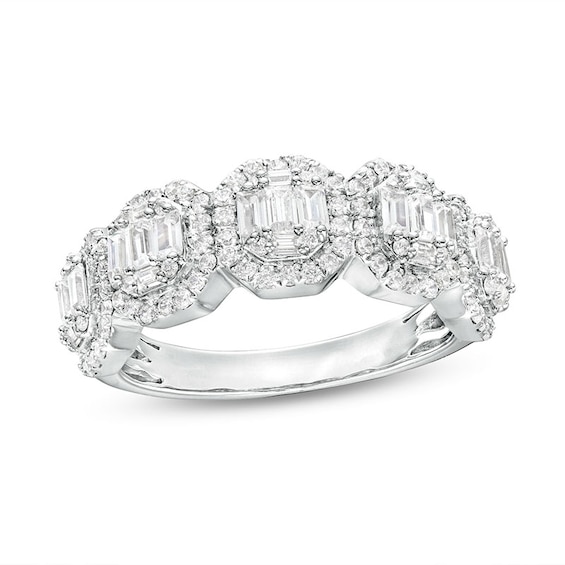 Previously Owned - 1 CT. T.w. Octagon Multi-Diamond Five Stone Ring in 14K White Gold