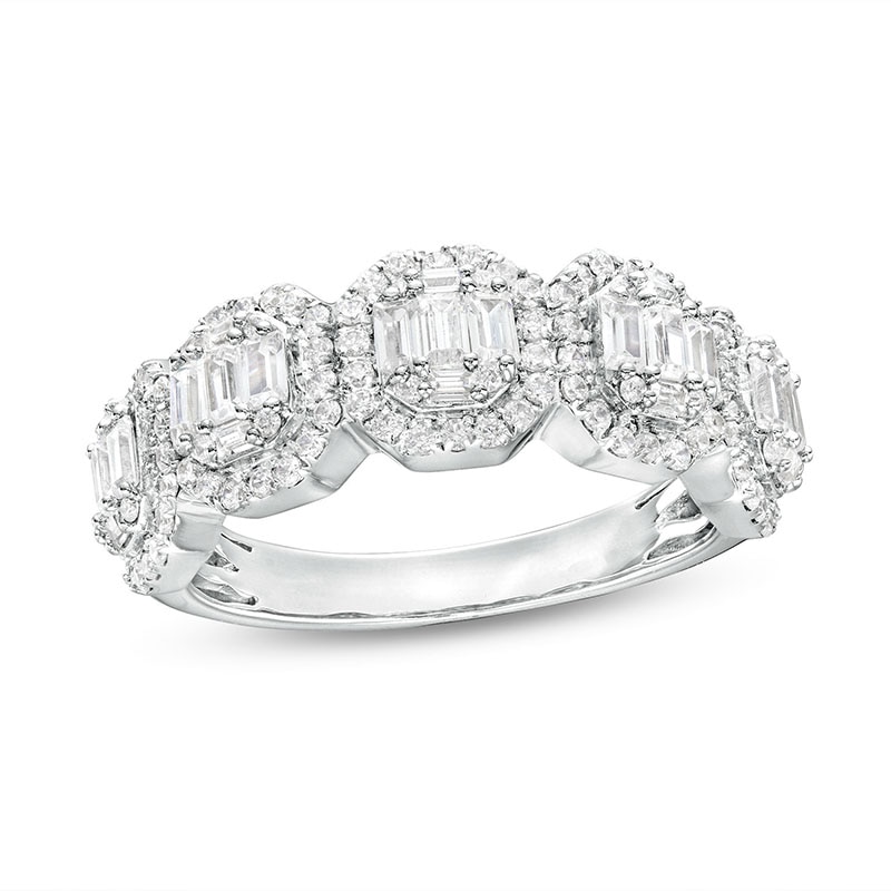 Main Image 1 of Previously Owned - 1 CT. T.W. Octagon Multi-Diamond Five Stone Ring in 14K White Gold