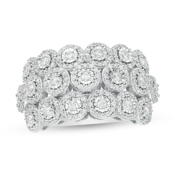Previously Owned - 1 CT. T.w. Diamond Frame Multi-Row Bubbles Ring in Sterling Silver