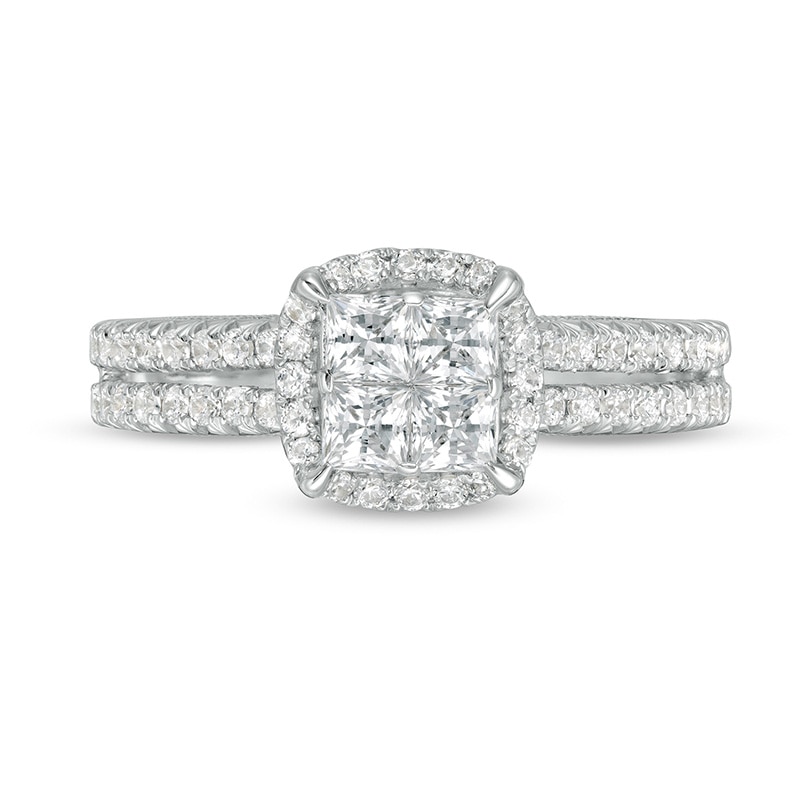 Main Image 4 of Previously Owned - 1 CT. T.W. Princess-Cut Quad Diamond Frame Vintage-Style Engagement Ring in 14K White Gold