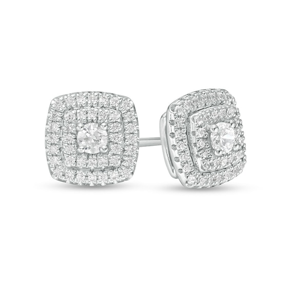 Previously Owned - 1/2 CT. T.w. Diamond Cushion Double Frame Stud Earrings in 10K White Gold