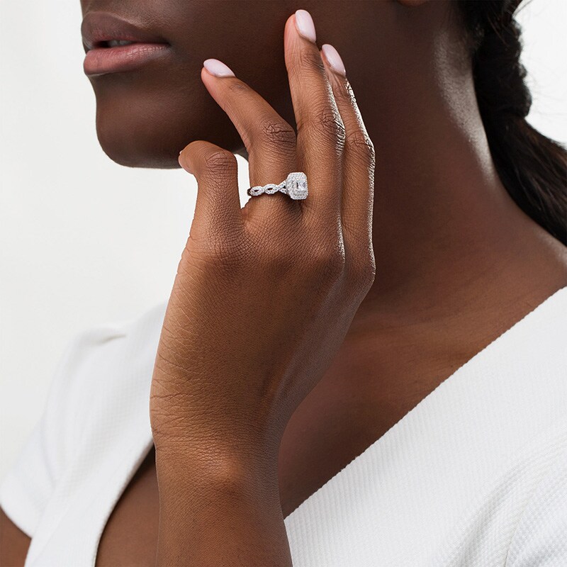 Main Image 2 of Previously Owned - Vera Wang Love Collection 1 CT. T.W. Princess-Cut Diamond Frame Engagement Ring in 14K White Gold