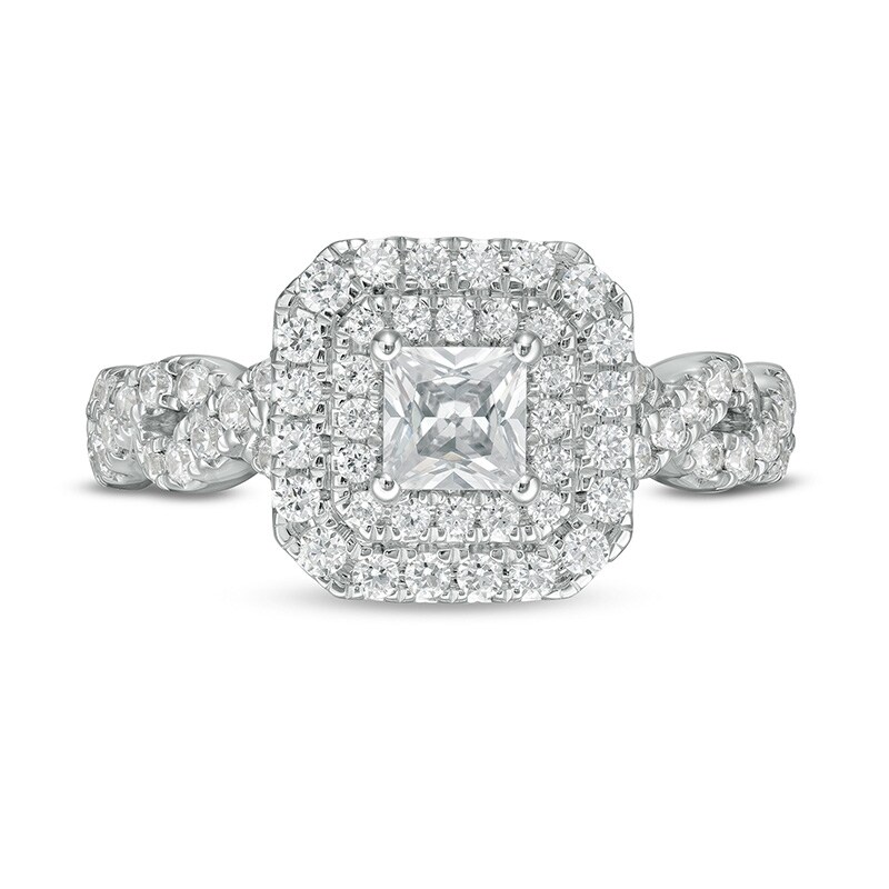 Main Image 4 of Previously Owned - Vera Wang Love Collection 1 CT. T.W. Princess-Cut Diamond Frame Engagement Ring in 14K White Gold