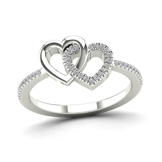 Previously Owned - 1/6 CT. T.w. Diamond Interlocking Hearts Ring in 14K White Gold