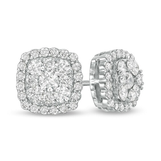 Previously Owned - 7/8 CT. T.w. Diamond Cushion Frame Stud Earrings in 14K White Gold