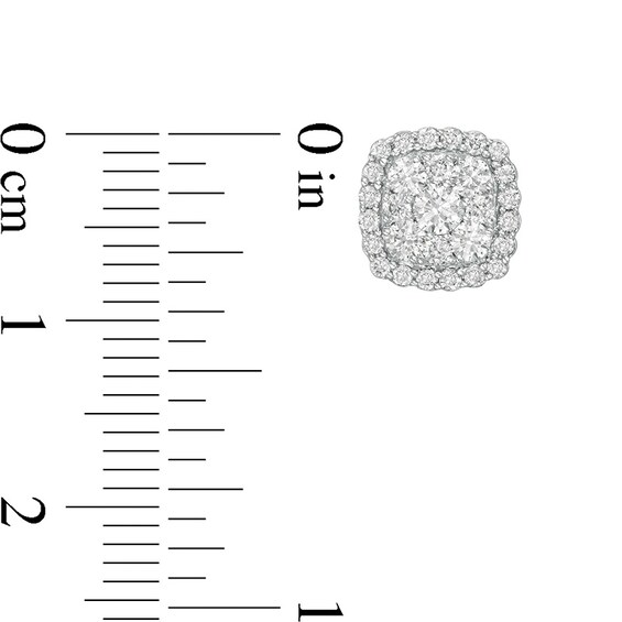 Previously Owned - 7/8 CT. T.w. Diamond Cushion Frame Stud Earrings in 14K White Gold