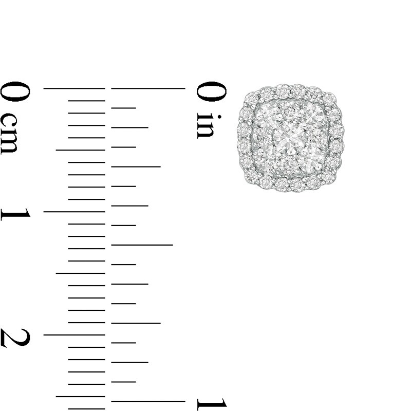 Main Image 2 of Previously Owned - 7/8 CT. T.W. Diamond Cushion Frame Stud Earrings in 14K White Gold