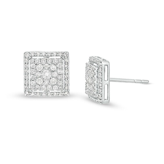 Previously Owned - 1/2 CT. T.w. Multi-Diamond Square Frame Stud Earrings in 10K White Gold