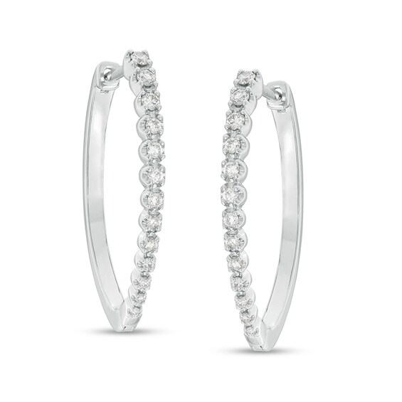Previously Owned - 1/2 CT. T.w. Diamond Oval Hoop Earrings in 10K White Gold