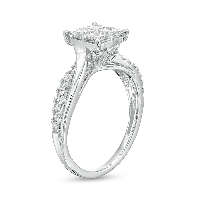 Main Image 3 of Previously Owned - 1 CT. T.W. Princess-Cut Quad Diamond Twist Shank Engagement Ring in 14K White Gold