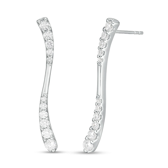 Previously Owned - 1 CT. T.w. Journey Diamond Linear Wave Drop Earrings in 10K White Gold