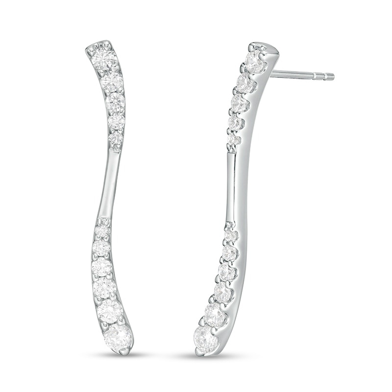 Main Image 1 of Previously Owned - 1 CT. T.W. Journey Diamond Linear Wave Drop Earrings in 10K White Gold