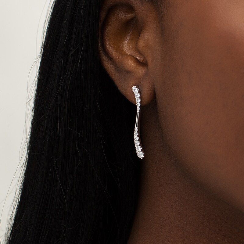 Main Image 2 of Previously Owned - 1 CT. T.W. Journey Diamond Linear Wave Drop Earrings in 10K White Gold