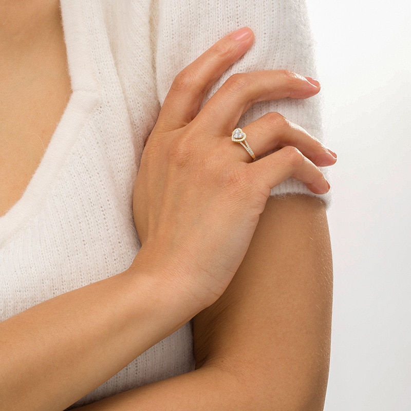 Main Image 2 of Previously Owned - 1/2 CT. T.W. Composite Diamond Heart Frame Ring in 10K Gold