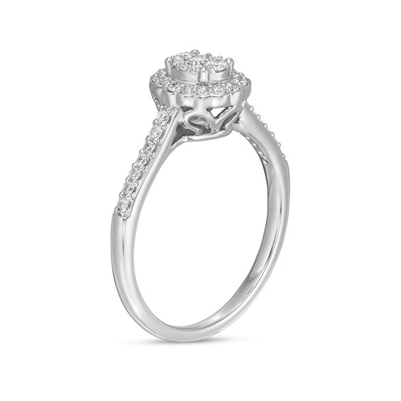 Previously Owned - 1/3 CT. T.w. Composite Oval Diamond Scallop Frame Engagement Ring in 10K White Gold