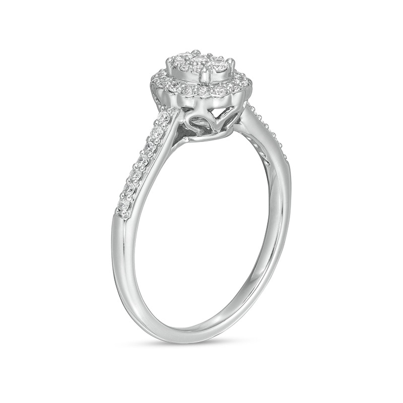 Main Image 3 of Previously Owned - 1/3 CT. T.W. Composite Oval Diamond Scallop Frame Engagement Ring in 10K White Gold