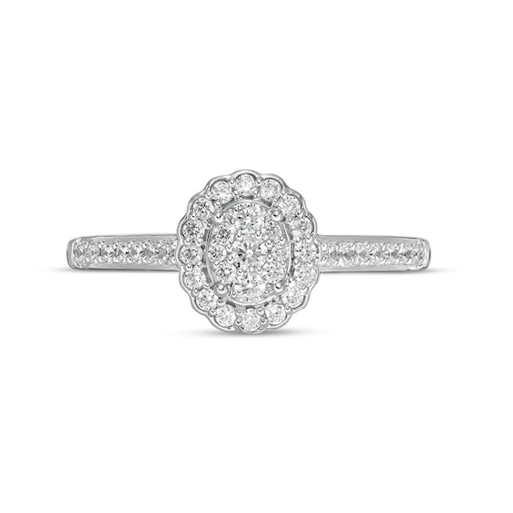 Previously Owned - 1/3 CT. T.w. Composite Oval Diamond Scallop Frame Engagement Ring in 10K White Gold