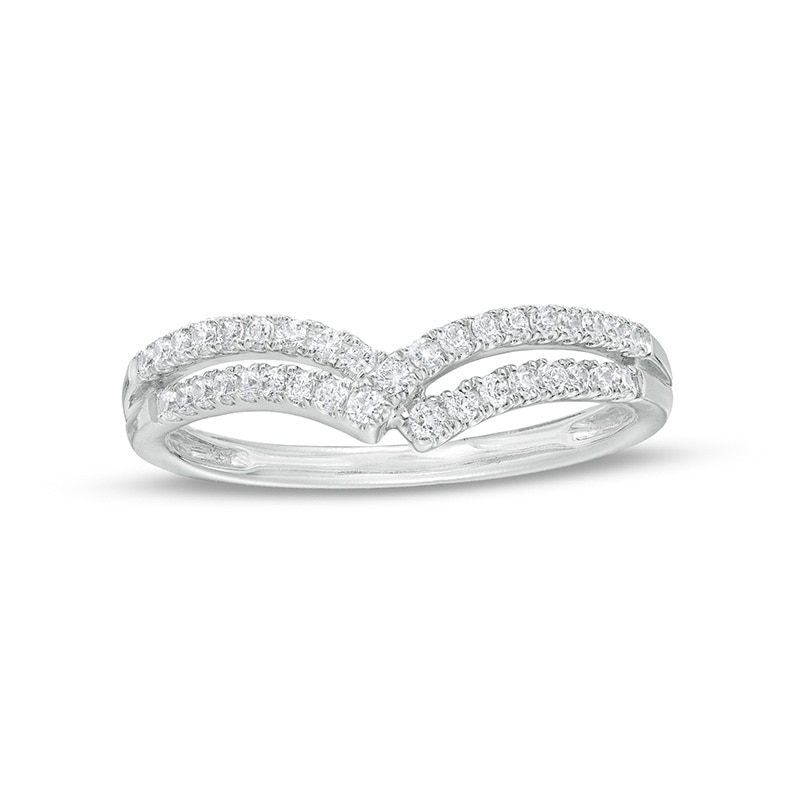 Main Image 1 of Previously Owned - 1/3 CT. T.W. Diamond Double Row Crossover Contour Anniversary Band in 14K White Gold