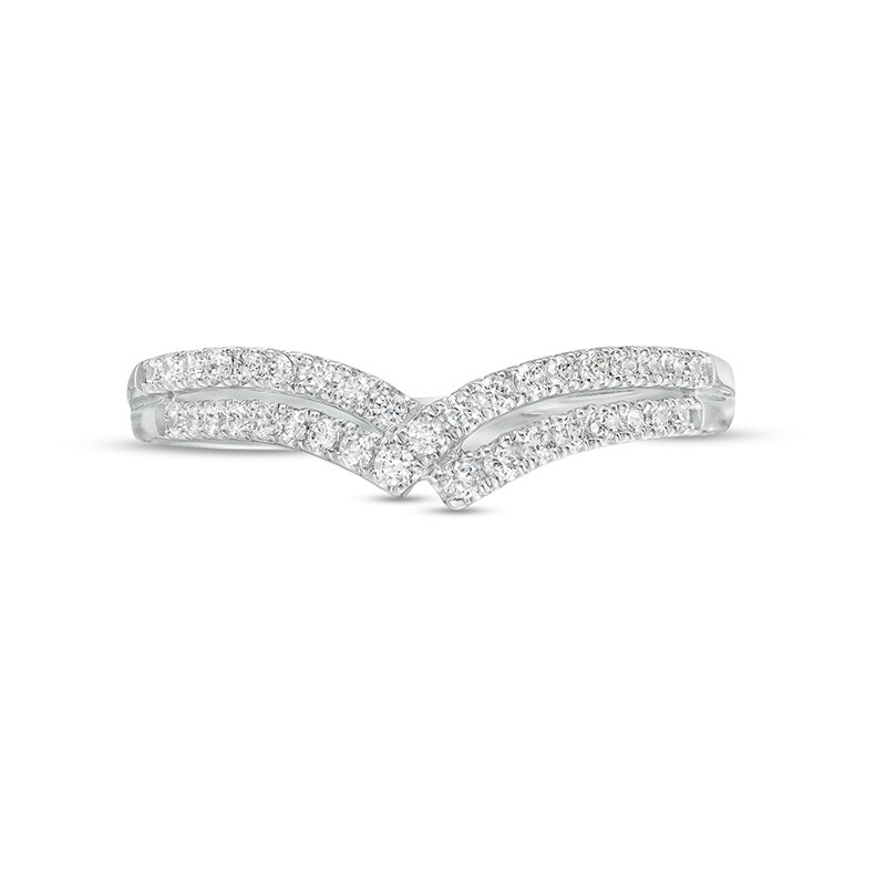 Main Image 4 of Previously Owned - 1/3 CT. T.W. Diamond Double Row Crossover Contour Anniversary Band in 14K White Gold