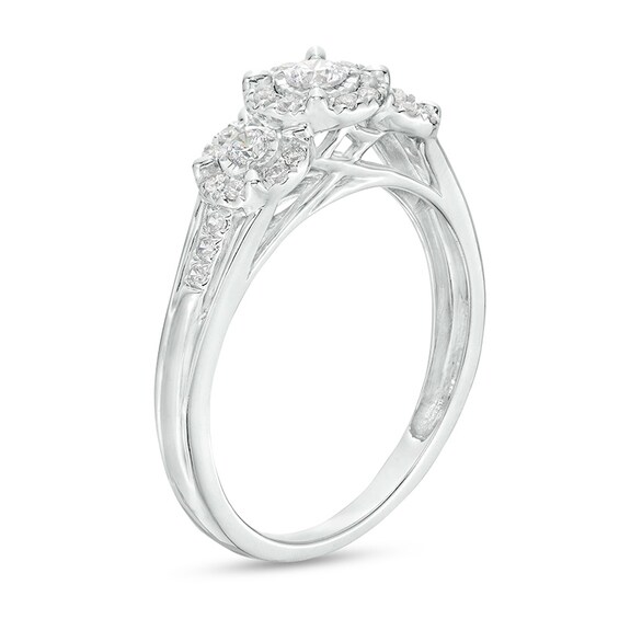 Previously Owned - 1/4 CT. T.w. Diamond Past Present Future® Frame Split Shank Engagement Ring in 10K White Gold