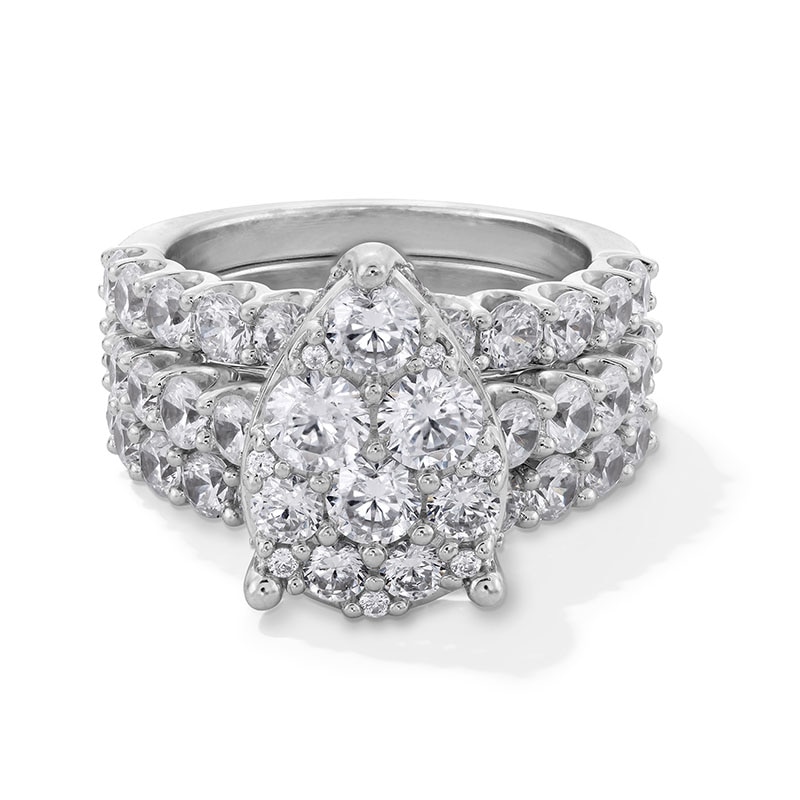 Main Image 1 of Previously Owned - 4 CT. T.W. Pear-Shaped Multi-Diamond Three Piece Bridal Set in 14K White Gold (I/I2)