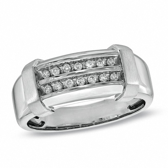 Previously Owned - 1/5 CT. T.w. Diamond Double Row Wedding Band in 10K White Gold