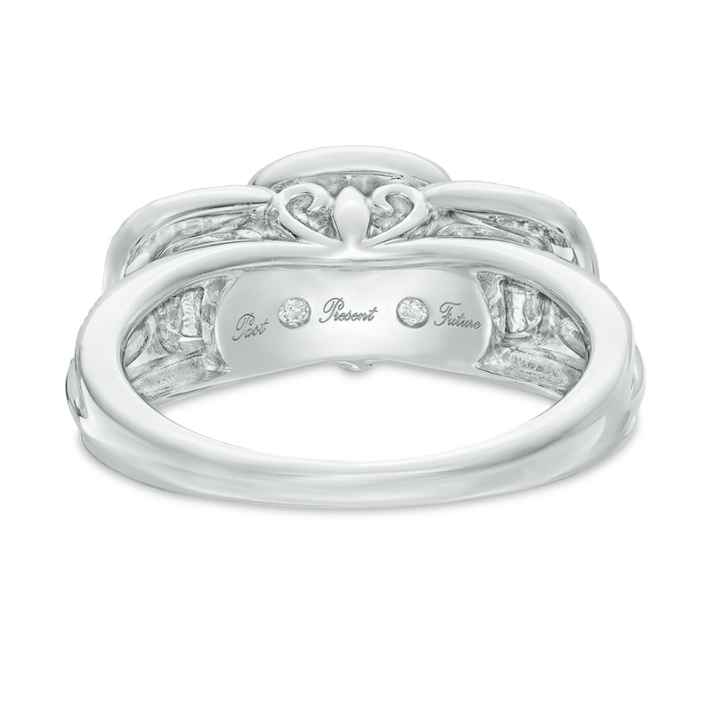 Main Image 3 of Previously Owned - 1 CT. T. W. Diamond Past Present Future® Cushion Frame Ring in 14K White Gold