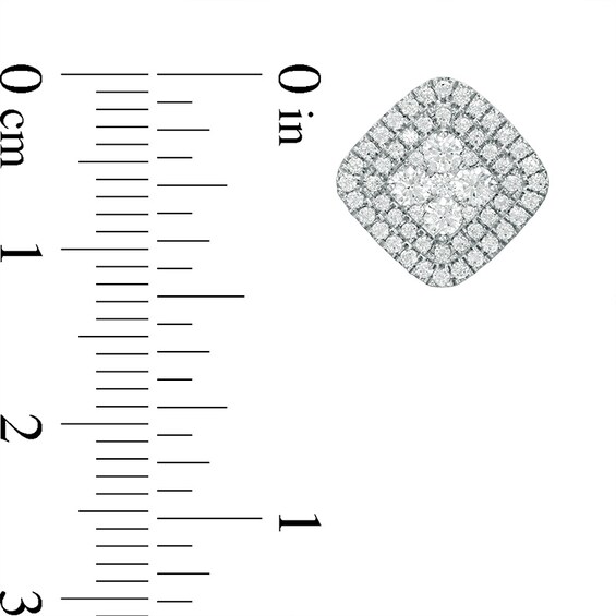 Previously Owned - 1 CT. T.w. Diamond Double Cushion Frame Stud Earrings in 10K White Gold
