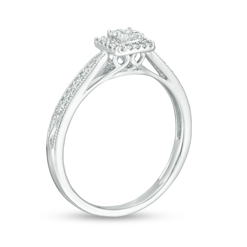 Main Image 2 of Previously Owned - 1/5 CT. T.W. Composite Diamond Square Pinched Shank Vintage-Style Promise Ring in 10K White Gold