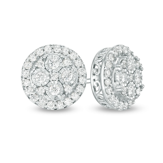 Previously Owned - 1/2 CT. T.w. Multi-Diamond Frame Stud Earrings in 10K White Gold