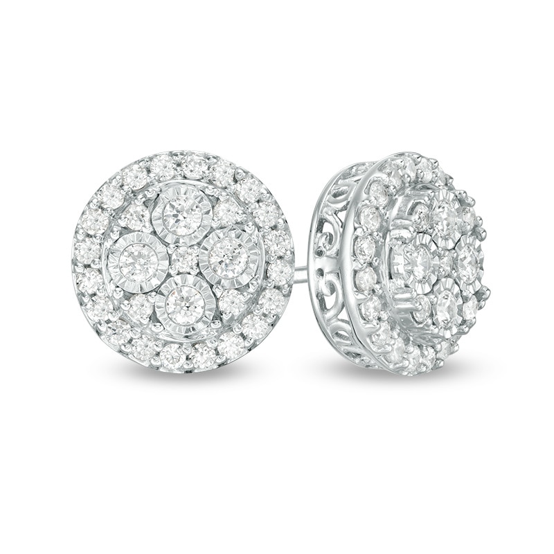 Main Image 1 of Previously Owned - 1/2 CT. T.W. Multi-Diamond Frame Stud Earrings in 10K White Gold