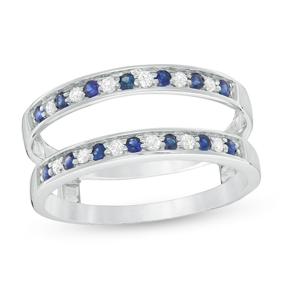 Previously Owned - Blue Sapphire and 1/5 CT. T.w. Diamond Alternating Solitaire Enhancer in 14K White Gold