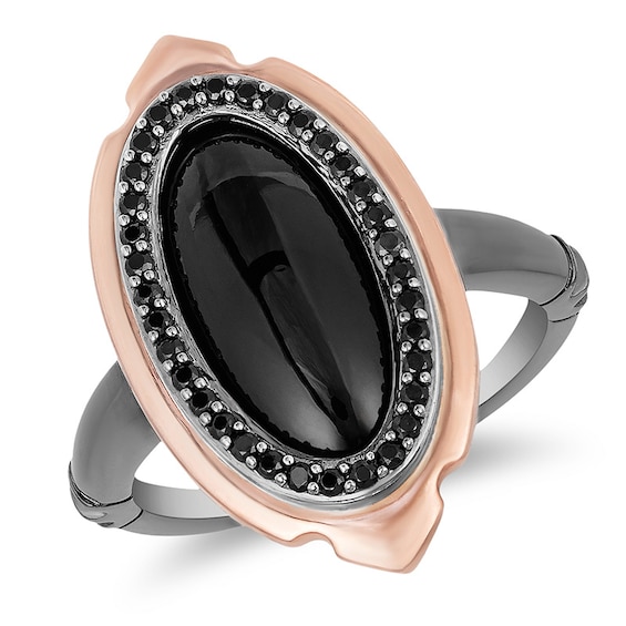 Previously Owned - Enchanted Disney Villains Maleficent Onyx and 1/5 CT. T.w. Diamond Ring in Black Sterling Silver