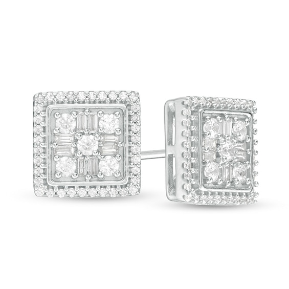 Previously Owned - 1/2 CT. T.w. Composite Diamond Square Frame Stud Earrings in 10K White Gold