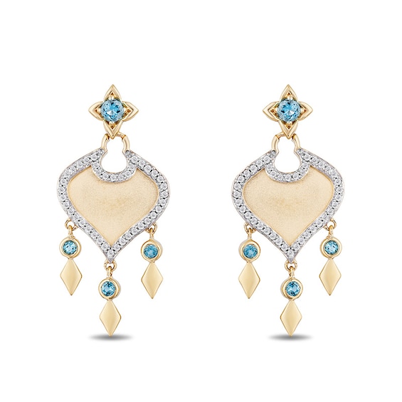 Previously Owned - Enchanted Disney Jasmine Swiss Blue Topaz and 1/5 CT. T.w. Diamond Arabesque Earrings in 10K Gold