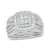 Thumbnail Image 1 of Previously Owned - 1-1/4 CT. T.W. Quad Princess-Cut Diamond Double Cushion Frame Multi-Row Bridal Set in 14K White Gold