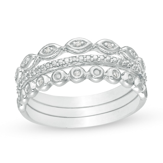 Previously Owned - Diamond Accent Three Piece Stackable Band Set in 10K White Gold