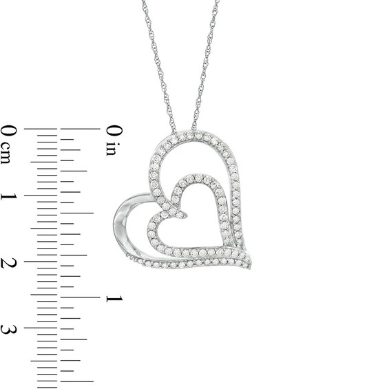 Previously Owned - 1/2 CT. T.w. Diamond Double Tilted Heart Pendant in 10K White Gold