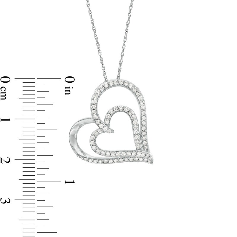 Main Image 3 of Previously Owned - 1/2 CT. T.W. Diamond Double Tilted Heart Pendant in 10K White Gold